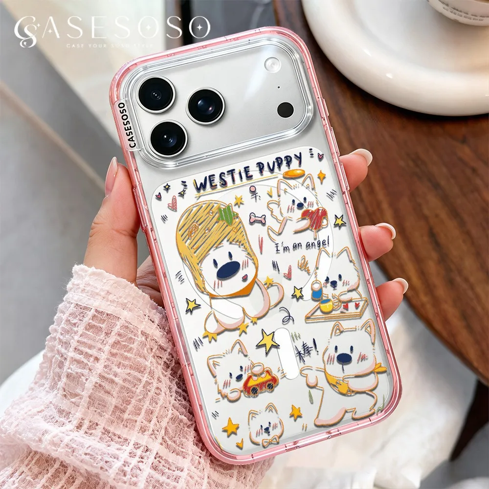 柔💕塗鴉西高地適用iPhone18promax手機殼蘋果17/15/16透明磁吸可